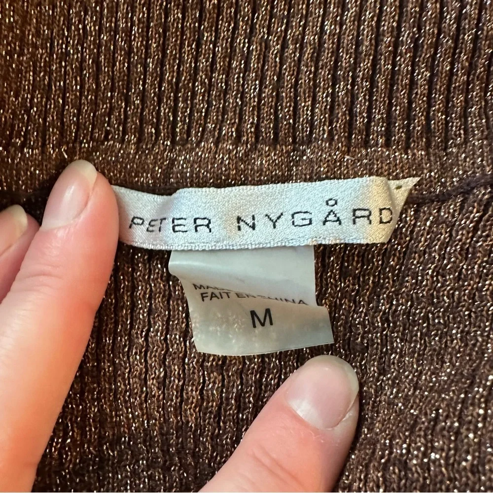 Peter Nygard Metallic Chocolate Brown and Copper Turtleneck Sweater - Picture 3 of 4